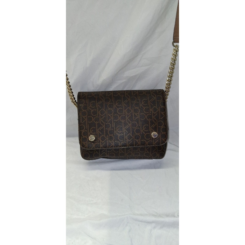 CK Calvin‎ Klein Susan Saffiano Leather Signature Crossbody Bag Brown Monogram
